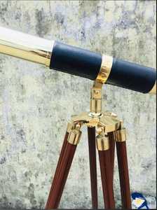 Télescope en laiton vintage 60 \ "télescope Zoom debout au sol pour la décoration de la maison nautique étui en cuir matériel en laiton - Product Image 3