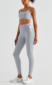 Sujetador deportivo de 2 piezas con estampado personalizado y conjunto de mallas de gimnasio patrón sólido Cierre de cordón para Fitness y Yoga de mujer - Product Image 5