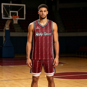 Camiseta Deportiva Healy Color Borgoña con Franja Vertical y Logotipo de Dibujos Animados en el Borde Lateral, Ligera, Transpirable, de Malla, para Juego o Deporte - Product Image 4