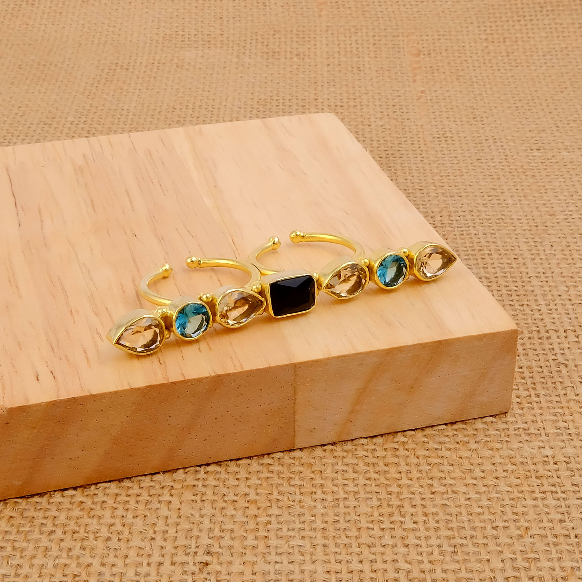 Onyx Noir, Morganite Topaze Bleue Hydro Quartz