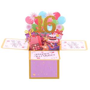 Happy 16th Pop up Card <span class=keywords><strong>Carte</strong></span> d'<span class=keywords><strong>anniversaire</strong></span> pour filles garçons, Sweet 16 Birthday 3D Cartes de voeux avec enveloppe et voeux - Product Image 6