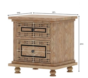 Cama de plataforma moderna de madera maciza hecha a mano con 2 mesitas de noche, juego de dormitorio de diseño clásico ecológico tallado a mano - Product Image 5