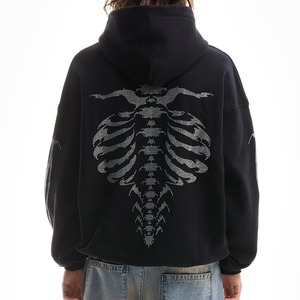 Sweat-shirts à capuche en coton mélangé 100% avec strass brodés, best-seller, arrivée hivernale, hommes, polaire épais, fermeture éclair, pull personnalisé - Product Image 2