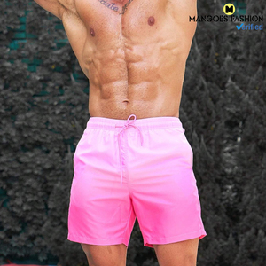 Short de plage de couleur dégradée grande taille pour homme rose uni avec cordon de serrage avec poche arrière confort non extensible - Product Image 5