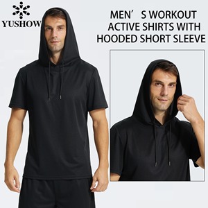 Mens Workout Hooded Shirts Short Sleeve Muscle Fit Gym Running T-Shirts Sweatshirt Hooded - Product Image 6