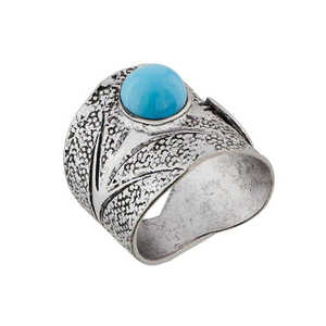 Urthn Bague Garçons À La Mode Pierre Bleue et Argent Plaqué Acier Inoxydable Incrustation Plaqué Or 1501865E _ 18 Bague - Product Image 1