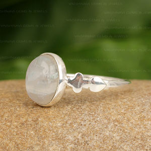 Belle bohème 8x10mm ovale arc-en-ciel pierre de lune bague en argent Sterling 925 fait à la main pierre précieuse solide cadeau d'anniversaire bagues fines - Product Image 4
