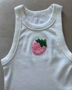 <b>Women</b> Ribbed Tank <b>Top</b> Cotton Sleeveless <b>Crop</b> Shirt Beaded Fruit Patch Embroidery Vest Summer Casual Apparel Ladies Clothing <b>Top</b> - Product Image 4