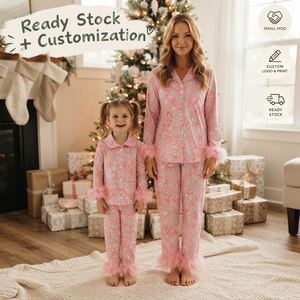 Pijamas navideños con botones para mujer adulta, estilo bastón de caramelo, OEM/ODM/RTS, conjunto de ropa de invierno para niños, ropa para niñas. - Product Image 1