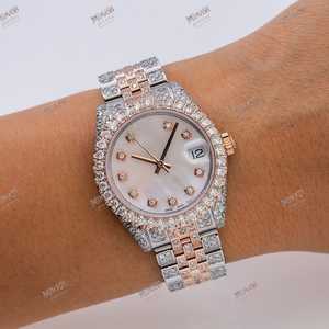 Montre à quartz de luxe en or rose unisexe en édition limitée avec cadran en opale blanche de 36mm VVS Moissanite Diamond Auto Date Feature Watch - Product Image 2
