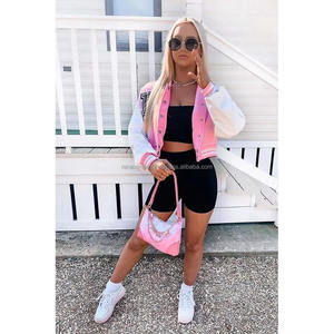 Vestes d'université de culture roses personnalisées Vêtements d'extérieur de style baseball pour femmes à la mode - Product Image 2