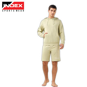 Hombres personalizado de dos piezas sólido elástico cintura francés Terry algodón Oversize Sudadera con capucha y pantalones cortos conjuntos de secado rápido de peso medio - Product Image 1