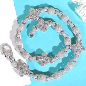 Cadena de Bolas de Trébol Gruesa, Estilo Hip Hop, Chapada en Plata 925 con Moissanita Corte Pera, Color D, Claridad VVS1, Precio al por Mayor Unisex - Product Image 6