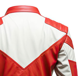 White Red Custom <b>Genuine</b> Sheepskin Stand Collar Zip-up Quilted Shoulders Stylish Casual Motorcycle Biker Leather Jacket - Product Image 3