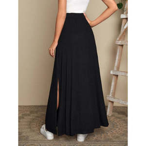 Jupe longue fendue sur le côté à taille haute avec ceinture pour femme, 37503 - Noir - Product Image 3