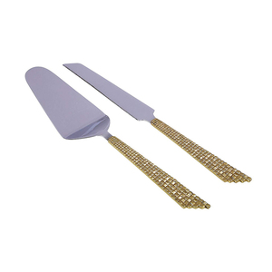 Ensemble couteau et serveur pour gâteau de mariage à manche gaufré en acier inoxydable - Product Image 4