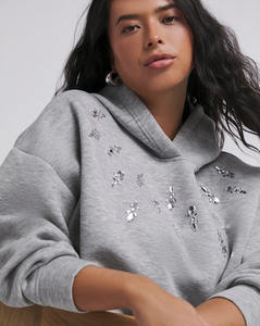 Sweat à capuche élégant en modal de luxe orné d'épaules tombantes pour femmes, gris chiné, anti-rides et respirant, sweats à capuche vierges personnalisés pour femmes - Product Image 2