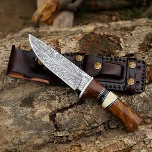 Cuchillo de Caza de Acero de Damasco Hecho a Mano al por Mayor, Personalizado con Mango de Madera, para Supervivencia al Aire Libre, Campamento, Pesca, con Funda - Product Image 5