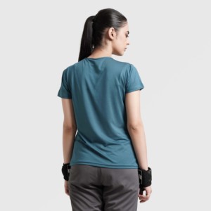 Haut minimaliste pour femme en maille vert sarcelle foncé, léger et respirant, avec décorations en lettres losangées, tailles XS-XXL, été, manches courtes ou longues - Product Image 2