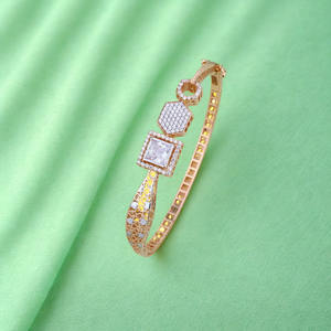 Designer Gold Diamond Bangle for Women Lightweight Filigree Pattern Square Stone <b>Fashion</b> <b>Jewellery</b> Perfect for Daily Wear - Product Image 4