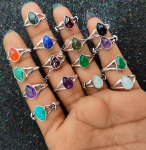 Anillos de Moda Vintage al por Mayor Más Populares, Anillos de Aleación con Piedras Preciosas Naturales Mixtas, Chapados en Plata de Ley, Resistentes al Agua, de Latón para Compromiso - Product Image 3