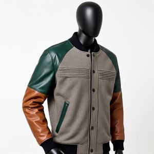 Fabricant OEM, veste universitaire en toile teintée de baseball, manches en cuir, saison d'hiver, broderie en chenille, veste universitaire personnalisée - Product Image 6