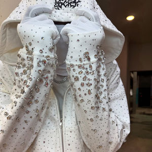 Custom Streetwear Diamond Sparkle <b>Zip</b> <b>up</b> <b>Hoodie</b> With Diamonds <b>Black</b> Rhinestones <b>Hoodie</b> - Product Image 1