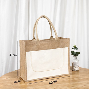 Sacs fourre-tout en toile de jute rayée écologique de qualité supérieure avec logo personnalisé imprimé poche sacs de plage vierges réutilisables - Product Image 4