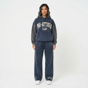 Conjunto de Sudadera con Capucha Oversize y Pantalones Jogger de Algodón Lavado Personalizado para Mujer, Chándal de Felpa Estilo Urbano OEM ODM - Product Image 1