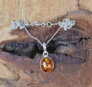 จี้รูปไข่ทำจากอำพันธรรมชาติ ประดับด้วยเงินแท้ 925 ชุบโรเดียม ดีไซน์เนอร์ออกแบบ อำพันแท้ ของขวัญวันครบรอบ - Product Image 3