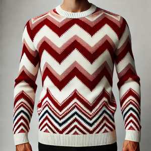 Pull en laine 100% pour homme, couleur unie, épaisseur polaire, anti-boulochage, col rabattu, fermeture éclair, manches longues, tricoté - Product Image 1