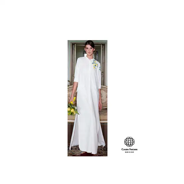 Сделано в Италии элегантное белое длинное платье с оригинальной вышивкой лимонов для женщин и минималистичных простых невест