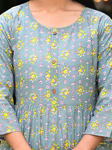 Robe Anarkali en coton à imprimé floral gris pour femmes |   Robe longue ethnique pour les fêtes et les occasions festives - Product Image 6