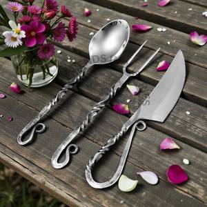 Juego de Cubiertos de Mesa, Forjados a Mano, con Mango Doble Trenzado, Pulido Espejo, Acero Inoxidable de Grado Alimenticio, Juego de Cubiertos Medievales para Comedor - Product Image 3