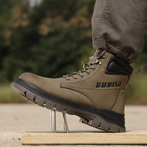 حذاء عمل ييزونكو بني للرجال جلد علوي مقاوم للصدمات مبطنة مانعة للانزلاق نعل خارجي حذاء عمل للرجال - Product Image 3