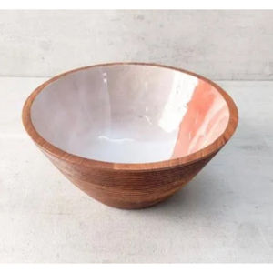 Bol à salade en bois de manguier de grande qualité avec finition artisanale, bol rond en bois à pois blancs pour la cuisine et la décoration de la maison - Product Image 6