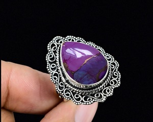 แหวนเทอร์ควอยซ์สีทองแดงสีม่วงแหวนเงินแท้925ทำด้วยมือเครื่องประดับของขวัญสไตล์โบฮีเมียนสำหรับงานแต่งงานเครื่องประดับผู้หญิงหอยนางรมเทอร์ควอยซ์ - Product Image 3
