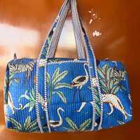 Tas Duffle katun India untuk wanita, tas selimut motif bunga Bohemian ringan motif macan tutul untuk musim panas musim dingin bepergian pantai