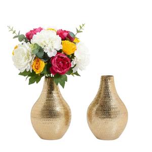Marvelous Design Gold Metal Flower <b>Vase</b> <b>Ribbed</b> Oval Shape Iron Table Decoration For Home Decoration And Living Room Flower Pot - Product Image 1