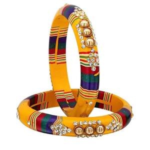 Rich Texture Pearl Indian Bangles Bracelet Set with Jhumki Borders, Indian Wedding Bangle Set, Wedding <b>Jewelry</b> - Product Image 1