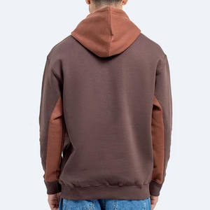 Pull à capuche en molleton de coton 100% pour hommes, coupe ample avec motif patchwork sur les manches, col à capuche épais pour l'hiver - Product Image 4