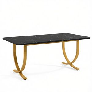 Table à manger rectangulaire en pierre frittée et marbre, neuve, solide et robuste, design en bois massif - Product Image 3