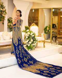 Elegante Vestido de Novia Largo Hasta el Suelo, con Escote en V, Sujetador Incorporado, Tela de Encaje, Color Caramelo, Antiarrugas, Estilo Somalí Dirac, Hecho a Mano, de Lujo - Product Image 1