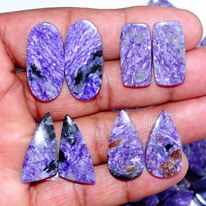 High Quality Cabochon Quartz Gemstone Natural Charoite Pair Loose Semi-Precious Customizable Sizes Jewellery Making Wholesale - Product Image 5