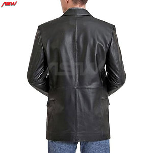 Blazers en cuir souple personnalisés de haute qualité pour hommes printemps automne vestes de costume Slim Fit avec bouton décoration tissé motif solide - Product Image 3