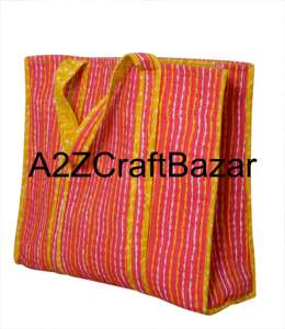 Sac fourre-tout à bandoulière longue en coton matelassé fait à la main pour femmes, écologique, bohème indien, pour les courses, sacs rayés - Product Image 4