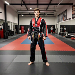 ชุดยูนิเซ็กซ์คุณภาพสูง ผ้าฝ้าย 100% ระบายอากาศได้ดี น้ำหนักเบา 280 กรัม ชุดเทควันโด ผ้าที่ยืดหยุ่นได้ เหมาะสำหรับศิลปะการต่อสู้และมวย - Product Image 4