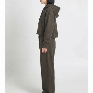 <b>Top</b> Trending Heavyweight Women's Crop Hooded Solid Tracksuits 100% Cotton Oversized Loose Fit OEM Service Wholesale - Product Image 6