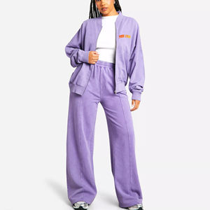 Hot Selling Women's 2-Piece <b>Zip</b> Tracksuit Set 100% Cotton Breathable <b>Hooded</b> Sweatpants and Hoodie for Winter - Product Image 4