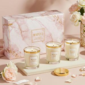 Scatola regalo di carta Set di candele per piante di cera di soia olio essenziale cilindrico vetro trasparente per vacanza Set di candele